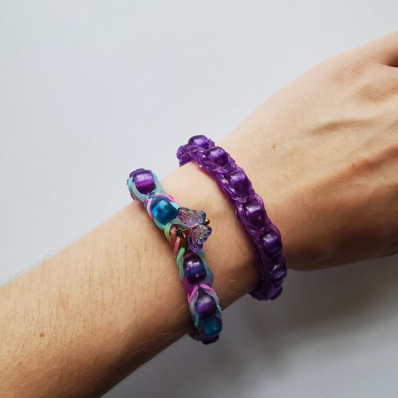 Purple and Blue Beaded Handmade Rainbow Loom Bracelets - Picture 2 of 4